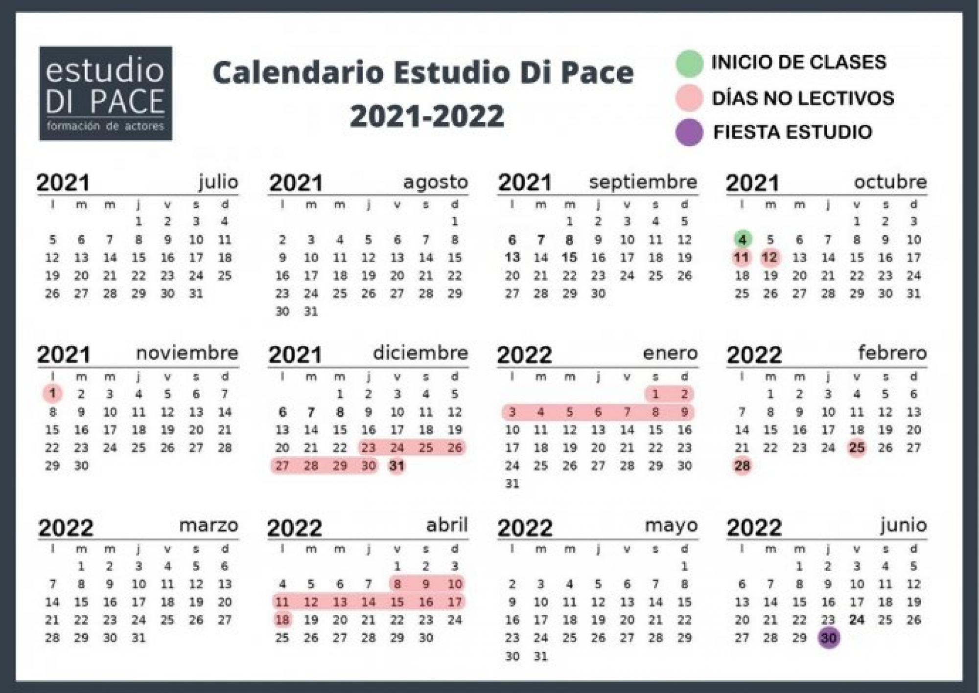 Calendario Estudio Di Pace 2021 2022
